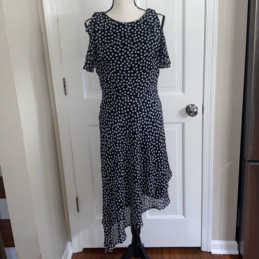 Neiman Marcus asymmetrical polka dot dress size 6